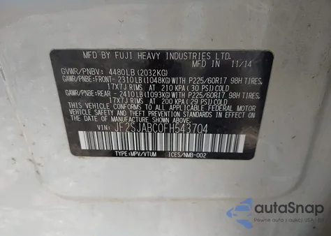 2015 Subaru Forester 2.5I z USA, uszkodzony, nr VIN JF2SJABC0FH543704